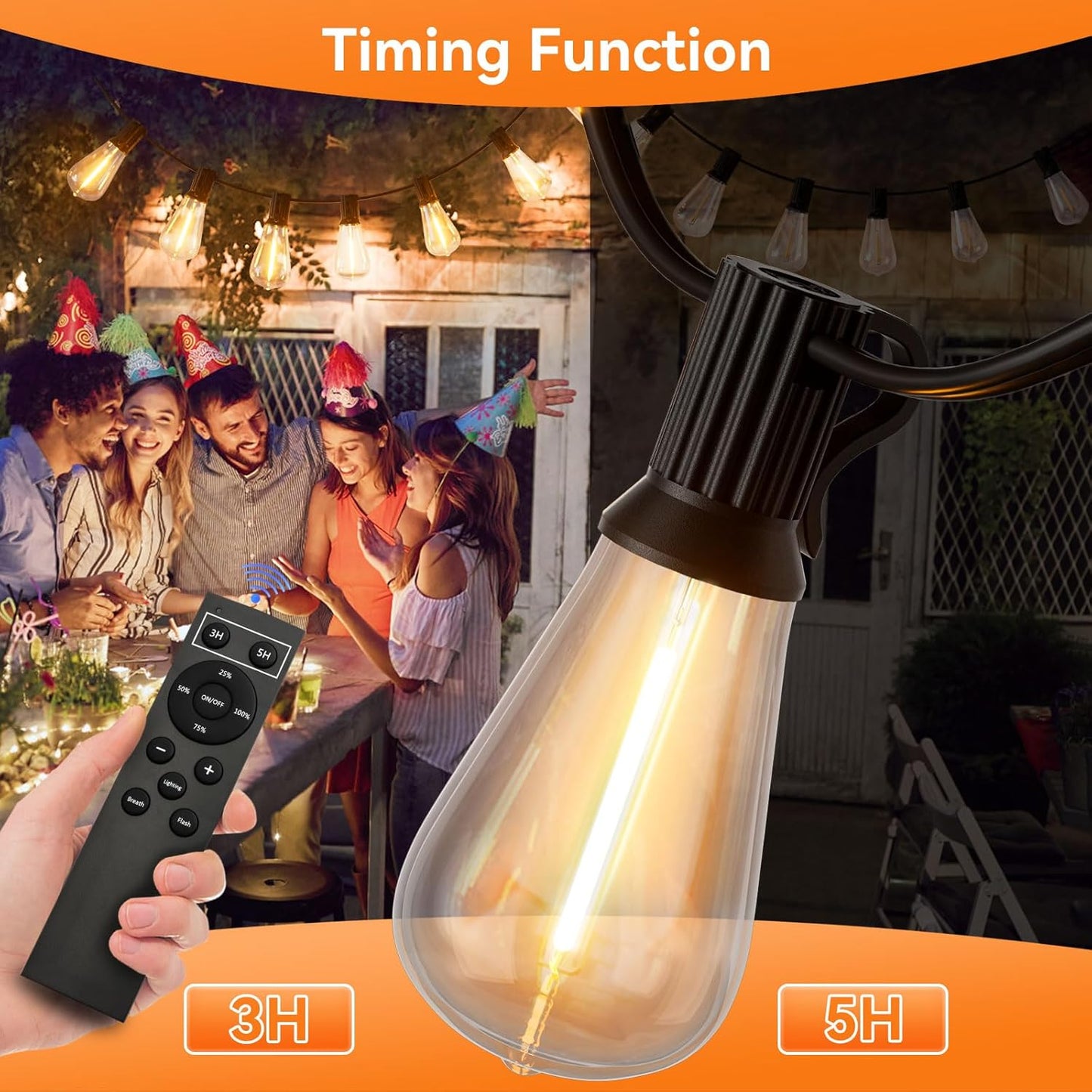 100 FT Waterproof Outdoor String Lights with Dimmable ST38 LED Bulbs - Shatterproof, 3 Light Modes for Patio & Backyard