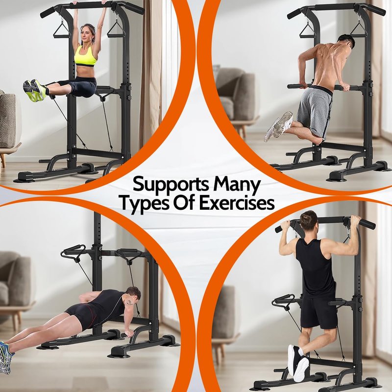 Power Tower Pull Up Dip Station Adjustable Height Multifunctional Home Strength Training Fitness Exercise Equipment, Simple Installation