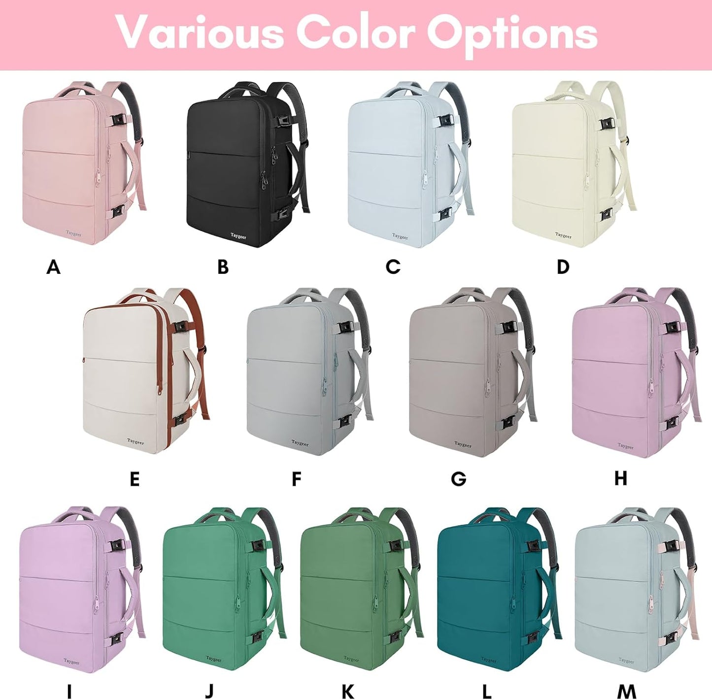 Taygeer Travel Backpack - Stylish 15.6-Inch Laptop Bag with Water Bottle Pocket & Shoe Pouch | Pink