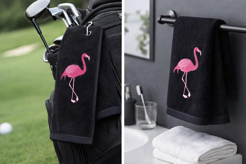 Pink Flamingo Golf Towel, Absorbent Water%100 Turkish Cotton Golf Towel for Golf Bags with Clip Golf Bag Towels Golf Accessories for Men Women, Great Gift for Golf Fan, 11X18 inch (2, Black)