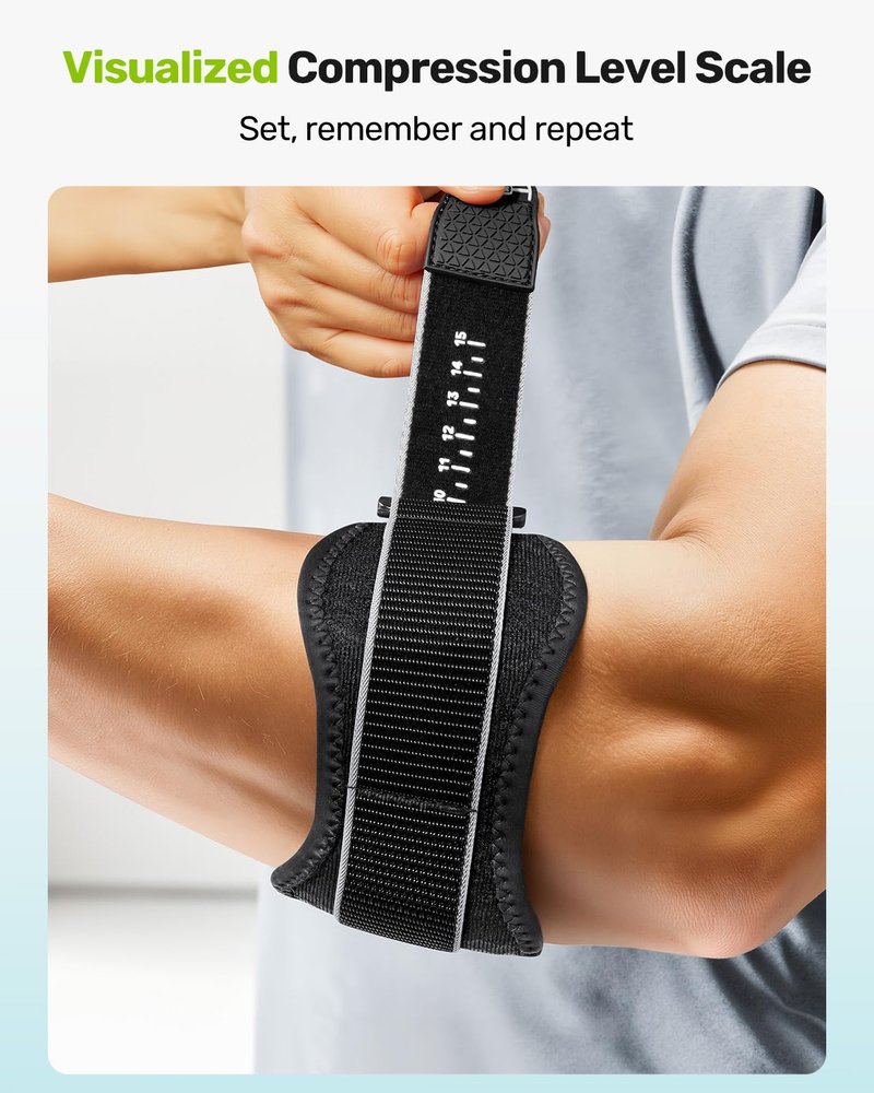 Rakiie Upgraded Tennis Elbow Brace for Men Women with 2 Silicone Pads, Adjustable Golfers & Tennis Elbow Strap for Tendonitis Pain Relief, Support for Sports, Fits Forearm 7.1''-14', Gray