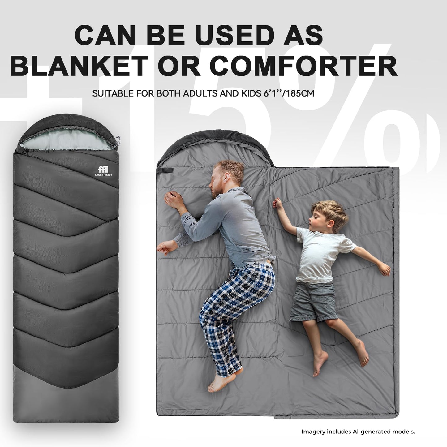 TANSTRIDER Sleeping Bags for Adults Teens, 3 Season Lightweight Camping Sleeping Bag, Compact Waterproof Backpacking Gear for Men Women, Warm Weather Hiking Travel, Compression Sack, 86.6x31.5, 3lb