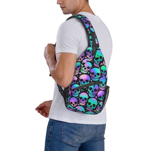 KMIVQGE Sugar Skull Rose Crossbody Backpack for Travel Hiking Chest Daypack Shoulder Sling Bag for Men Women Cycling Walking