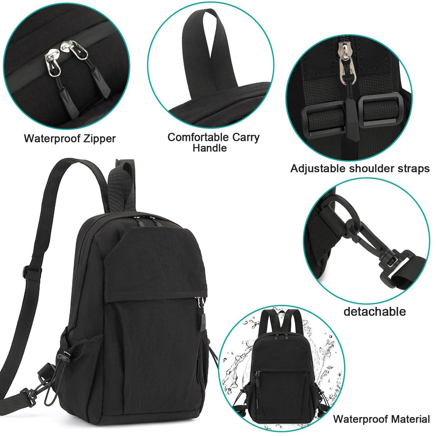 FEDESERN Carbon Lined Backpack,Waterproof Zipper Sling Backpack,Travel Chest Shoulder Bag,Lightweight Unisex Crossbody Casual Daypack for Men & Women (Black)