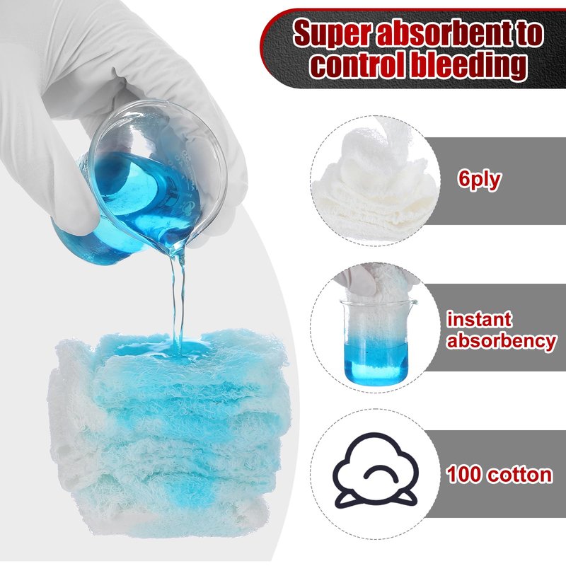 Threlaco 10 Pcs Z-Folded Compressed Sterile Gauze 4.5" x 4.1 Yards Combat Gauze Trauma Pad 6-ply 100% Cotton for Emergency Wound Dressing, First Aid Ifak Supplies Trauma Kit