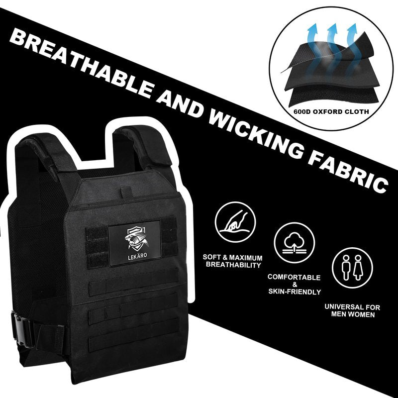 Adjustable Weighted Vest for Men Women – Tactical Vest for Rucking, HIIT & CrossFit, Fits 10x12 Plates, 600D Breathable Weight Vest & Exercise Vest for Strength Training, Weights Not Included