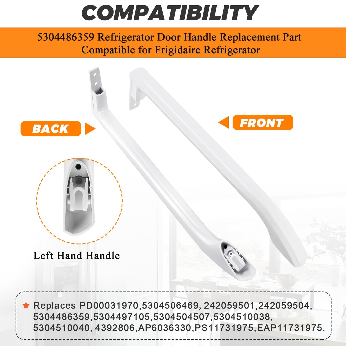 Blutoget 5304486359 5304506469 Refrigerator Door Handle Slope Left 1 Pack Fit for Frigidaire Refrigerator FFTR1814QW4A FFTR1821QW0 FFTR1821QW1 LFTR1814LWK- Replaces 5304504507 242059501 242059504