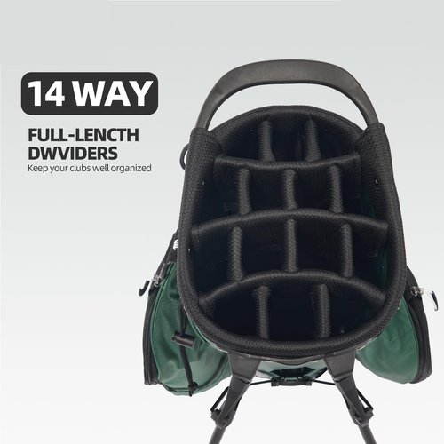 Golf Stand Bag 14 Way,Lightweight Golf Bags Full-Length Dividers,7 Zippered Pockets and Rain Cover,Durable Golf Bags for Men Women Green, Free Shoe Bag