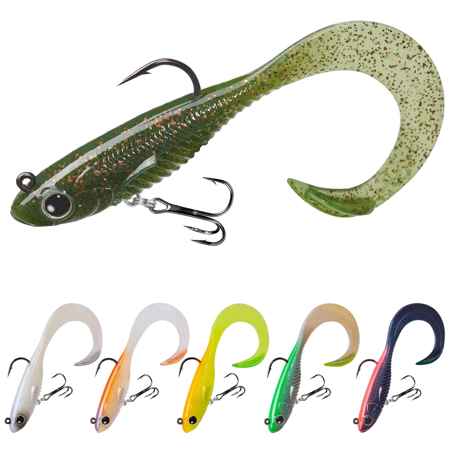 TRUSCEND Duramax Easy Catch TPE Soft Fishing Lures with BKK Hooks, Trembly Sinking and Vibrating Swim for More Bites, Pre-rigged Tear-Resistant Swimbaits for Bass, Trout, Crappie, Freshwater Saltwater
