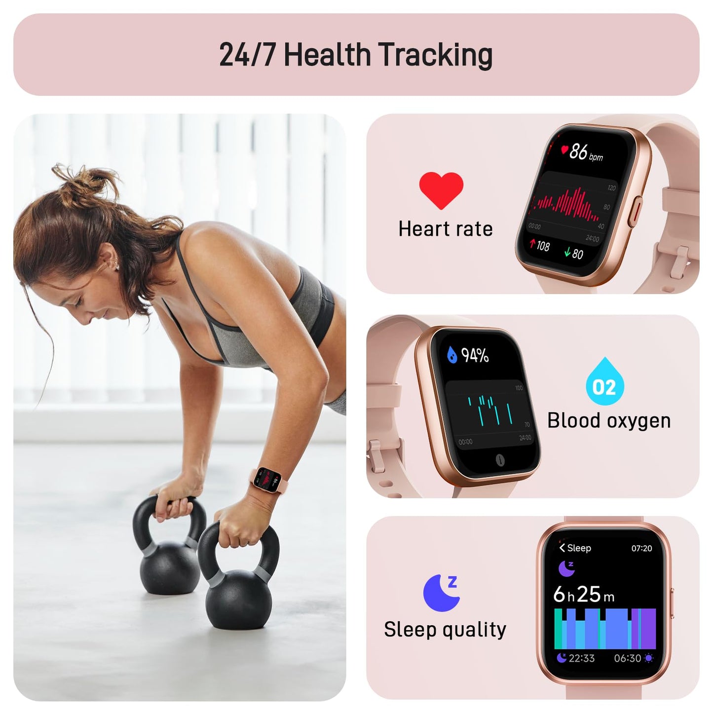 Tensky Smart Watch for Women Android & iPhone, Alexa Built-in, 1.8" Touch Screen Fitness Tracker with Answer/Make Calls, 3ATM Waterproof Heart Rate/Sleep/SpO2 Monitor, Pedometer, 100+ Sport Modes