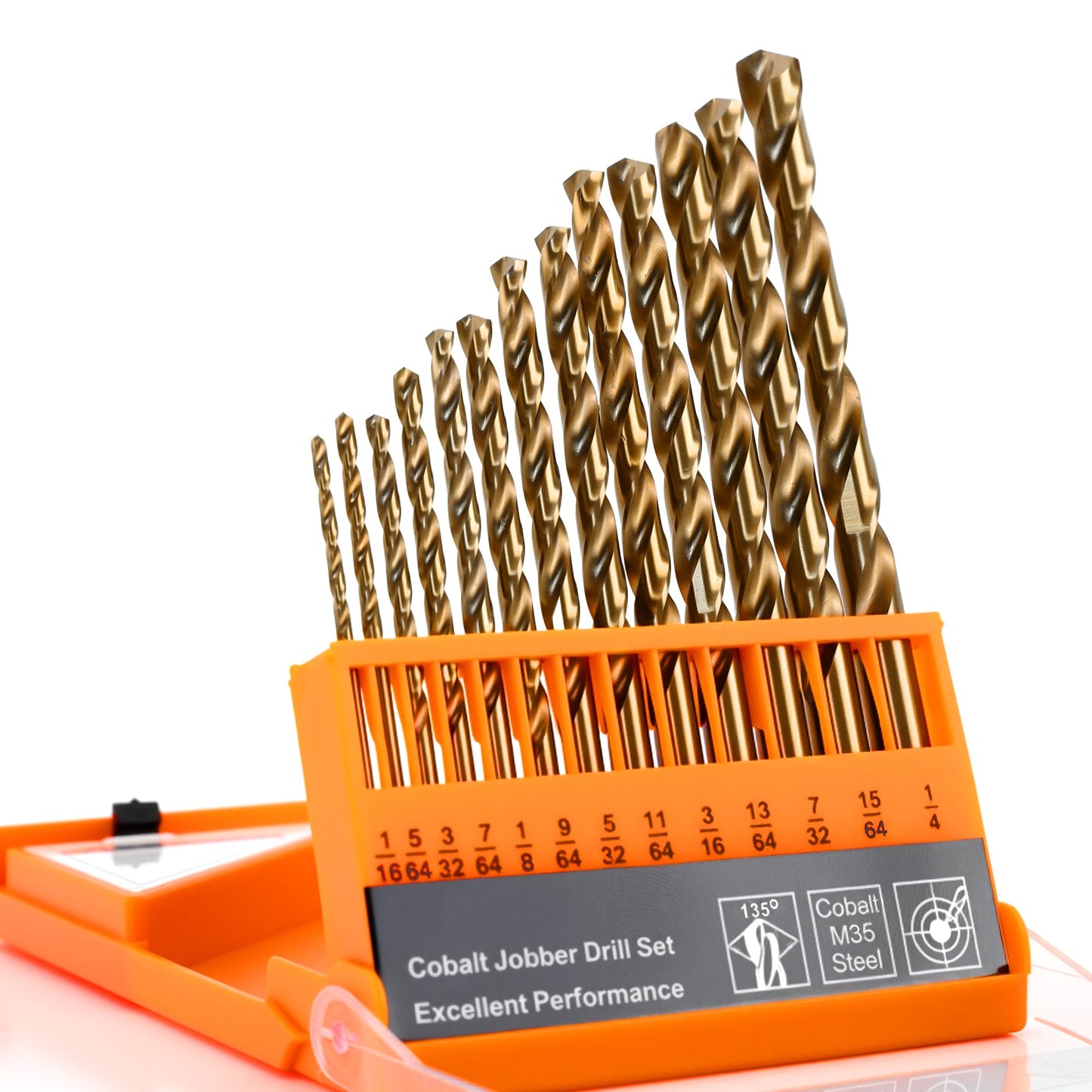 Cobalt Drill Bit Set 1/16"-1/4" 13Pcs M35 High Speed Steel with Storage Case - Perfect Drill Bits for Hard Metal, Cast Iron, Stainless Steel, Alloy