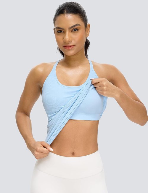 MathCat Seamless Workout Tank Top for Women - Built-In Bra & Spaghetti Strap Design | Ribbed Athletic Yoga Shirt