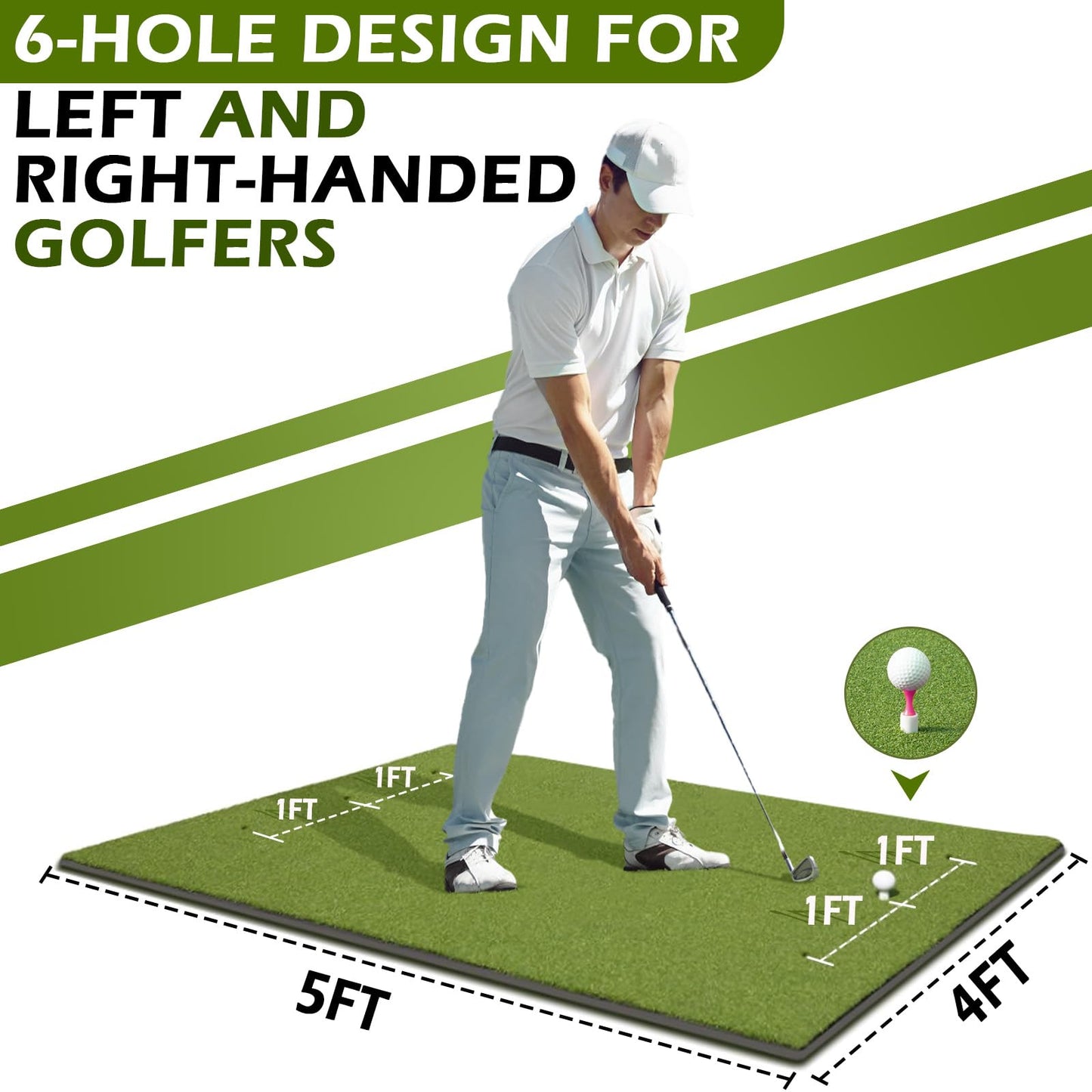 Bearwill Golf Mat 31mm, 5ft x 4ft Golf Hitting Mat for Indoor Outdoor Practice, High-Elasticity Elite Artificial Grass Simulator Turf Mat for Chipping Swing Driving Training