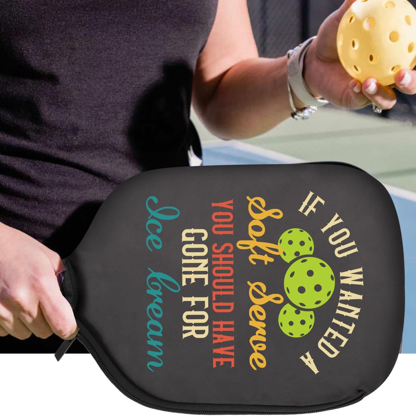 PWHAOO 2PC If You're Looking for A Soft Serve Go Get Ice Cream Pickleball Paddle Covers Funny Pickleball Paddle Pouch Gift (Get Ice Cream Paddle)