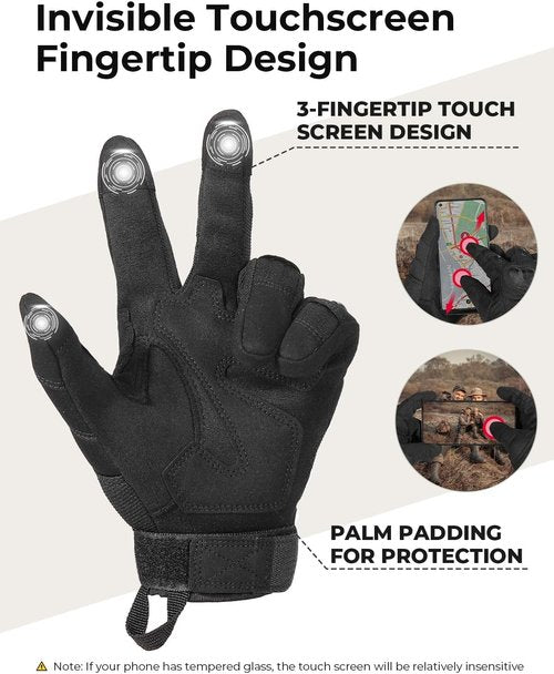 KEMIMOTO Tactical Gloves - Touchscreen Motorcycle Gloves with Hard Shell & Palm Padding | Perfect for Cycling, Airsoft, Hunting