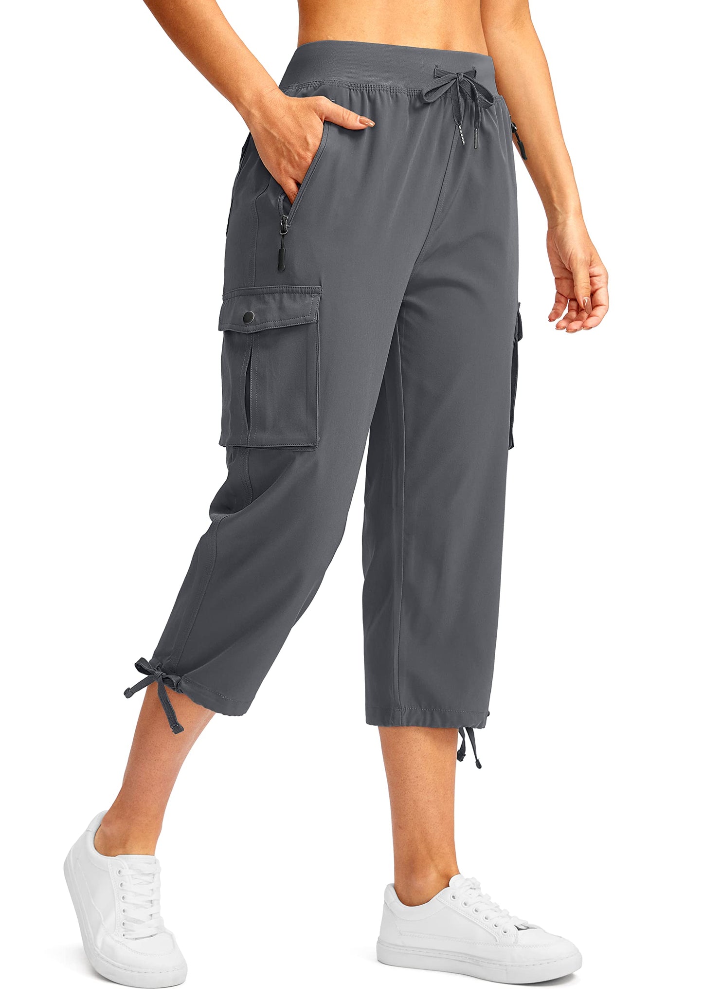 Soothfeel Women's Cargo Capris Pants with 6 Pockets Lightweight Quick Dry Travel Hiking Summer Pants for Women Casual (Deep Grey, XXL)