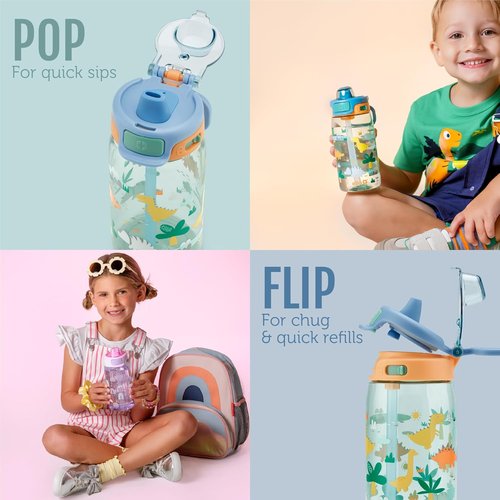 Ello Kids Water Bottle - 16oz Tritan Plastic with Quick Fill Technology | Leak-Proof & BPA Free, Rainbow Design