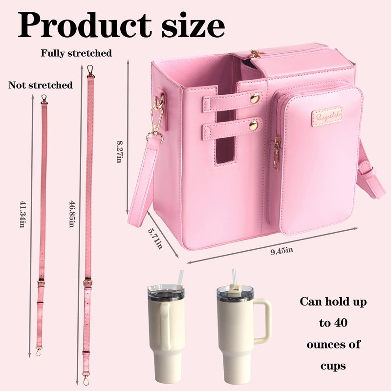 Raizestilo Bag Crossbody for Stanley Cup Purse, Water Bottle Bag Holder Crossbody with Stanley Cup, Adjustable Women Shoulder Strap Bag（Pink）