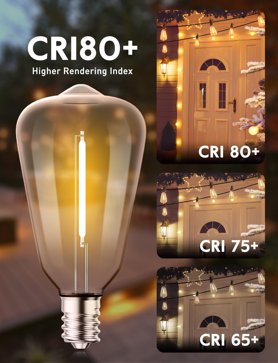 Minetom 10 Pack ST38 LED Light Bulbs, Outdoor String Light Replacement Bulbs Equivalent to 7W Incandescent Bulb, Shatterproof Edison Vintage Bulbs, 0.6W, Warm White, Dimmable, E12/C7 Base