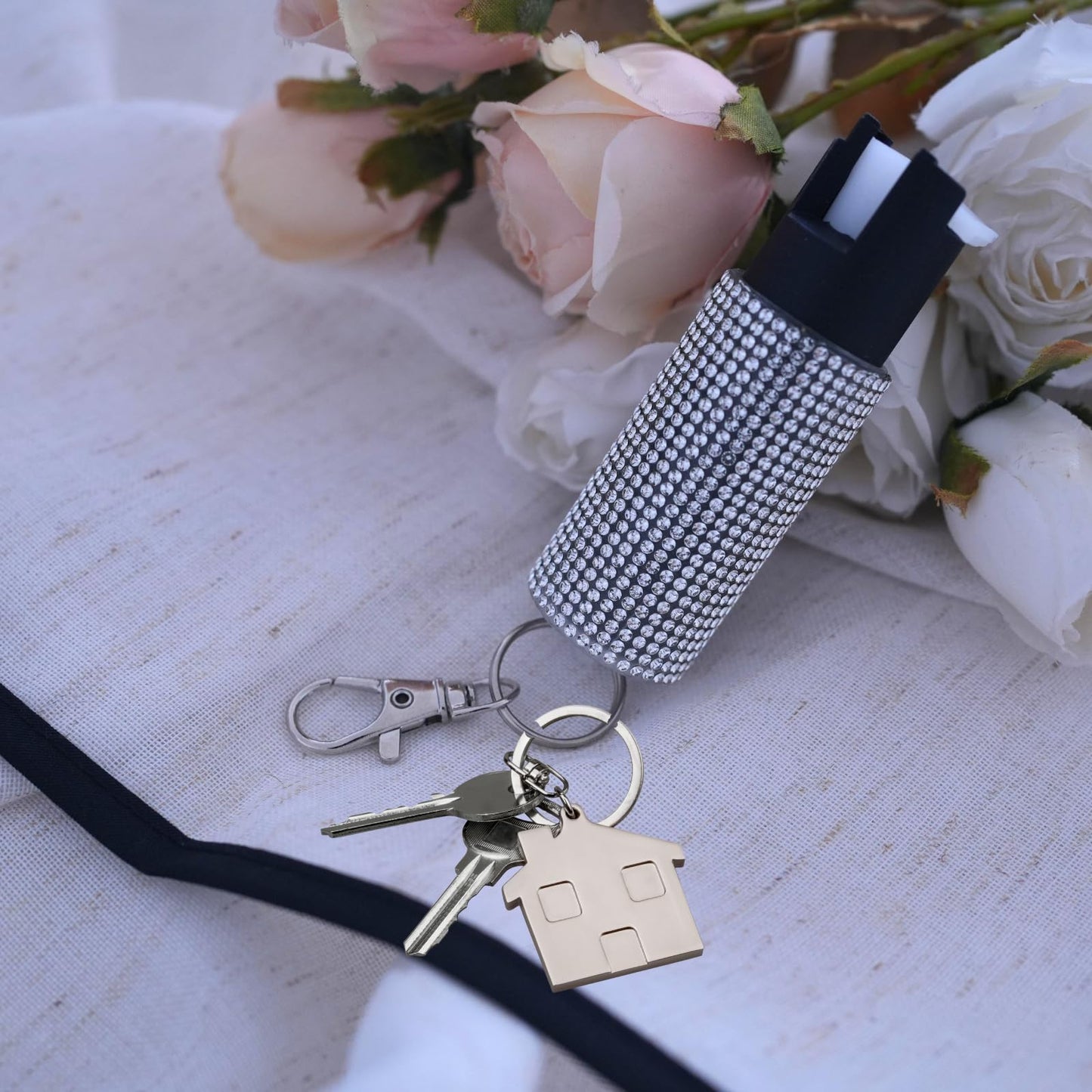 Cute Mini Bling Pepper Spray Keychain for Women - Lightweight, Easy-to-use Safety Twist Top for Quick Release Fashion Keychain Accessory for Personal Protection (Bling Bling)
