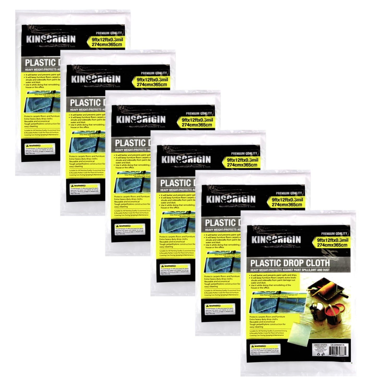 King Origin Plastic Drop Cloth, 6 Piece Drop Cloth for Painting, 9x12 Feet, Waterproof and Dust-Proof Clear Cloth, Paint Tarps Drop Cloth for Furniture Cover