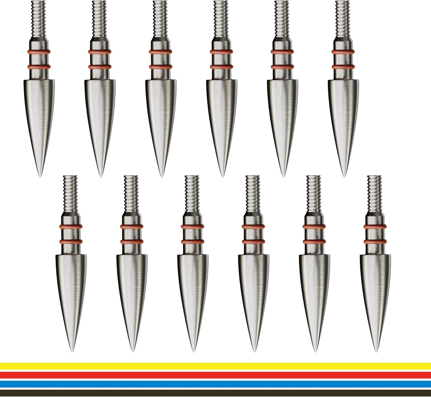 MOLFUZ Archery Field Points - 12pcs Stainless Steel Screw-In Tips for Recurve & Compound Bows | 100-300 Grain