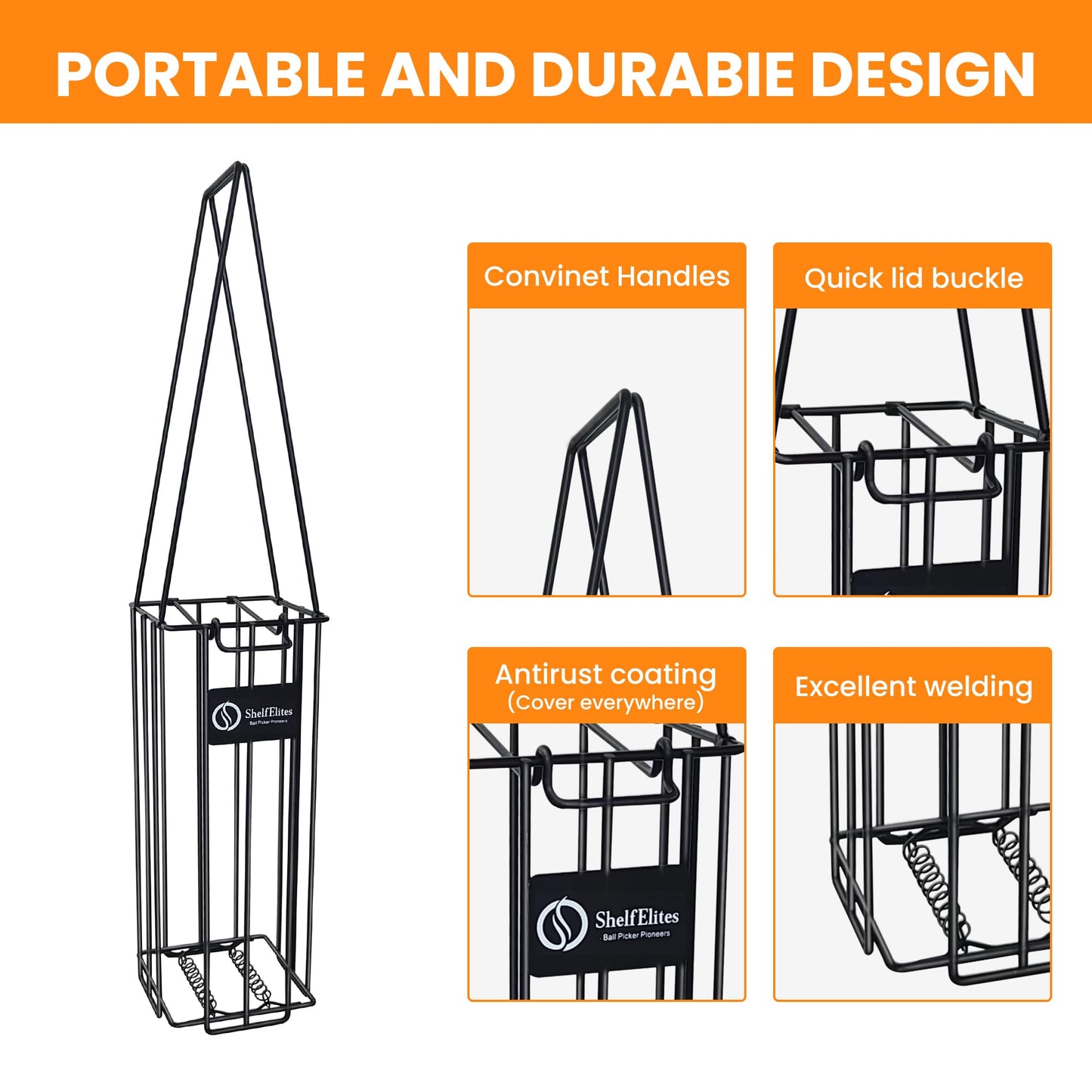 ShelfElites Tennis Ball Hopper, Portable Tennis Ball Holder with Handle for Court, Practice & Training (Small)