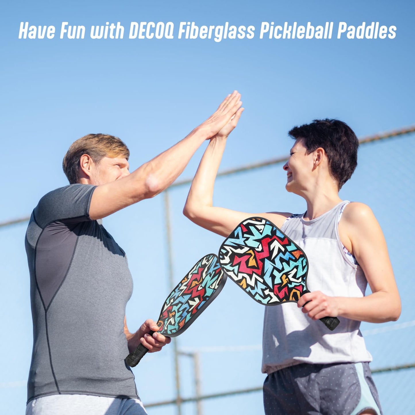 DECOQ Pickleball Paddles Set of 2, Usapa Fiberglass Pickleball Paddle with Non-Slip Grip Pickleball Rackets with 4 Pickleball Balls in Pickleball Bag 2024 Pickleball Kit Beach Paddle Ball Set