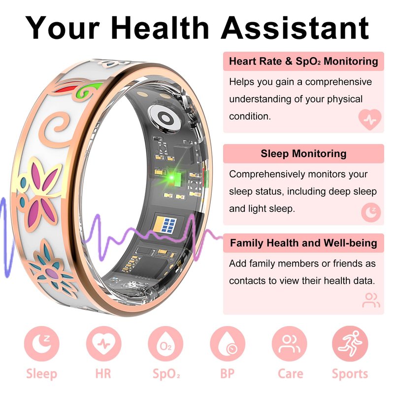 VAMOTRA Enamel Craft Smart Ring for Women & Men, No Subscription Fitness Tracker with Heart Rate, Sleep Tracking, SpO2 – IP68 for iOS & Android (Enamel Color, 8)