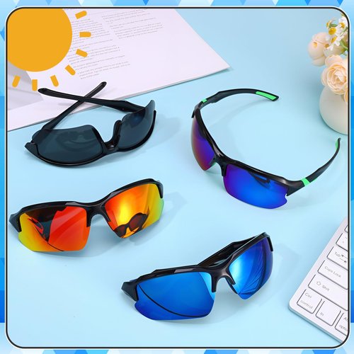 GGSTDDUP 4 Pack Polarized Sports Sunglasses for Men & Women | UV Protection Lightweight Wraparound Sunglasses for Cycling, Driving, Fishing, Running, green+orange+navy+black