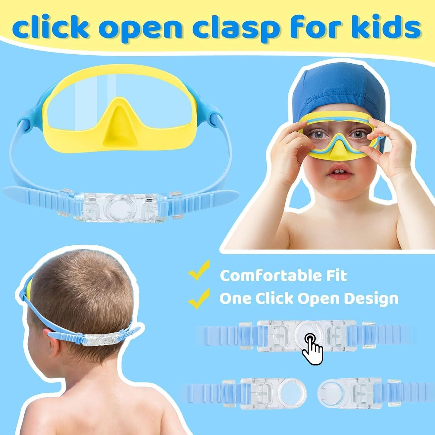 Vvinca Kids Swim Goggles - Anti-Fog Diving Mask with Nose Cover | Wide View, UV Protection for Ages 3-5