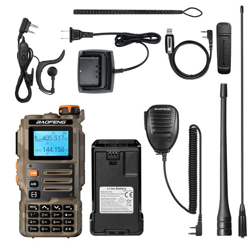 BAOFENG K63 Tri-Band Two Way Radio, UHF/VHF/1.25M Handheld Ham Radio K6, AM FM NOAA Receiver w/ 2600mAh Battery USB-C Port, 999CH, Wireless Freq Copy, Programming Cable, CHIRP Compatible, Coyote Brown