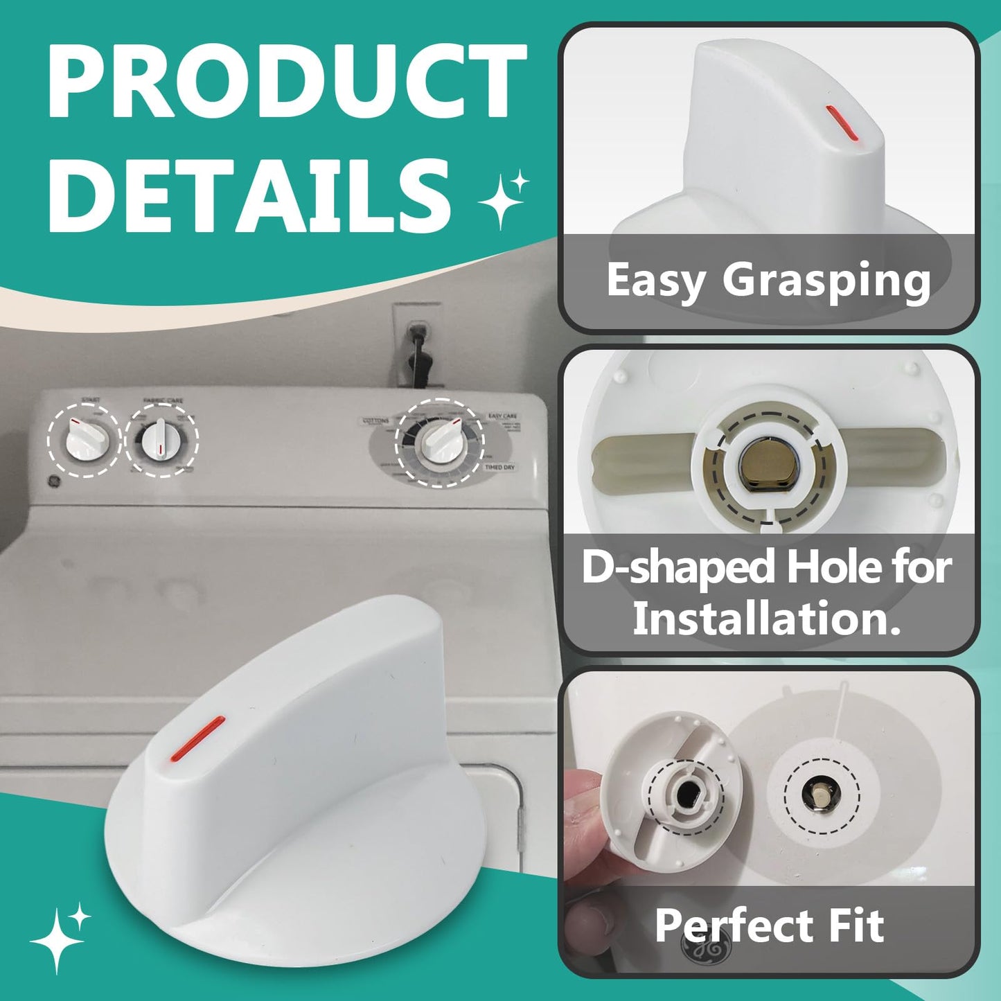 4 Pcs WH1X2721 Dryer Knob Compatible With GE Hotpoint Washer Dryer Machine, Replace AP2044893 123C7931 EA271094 PS271094