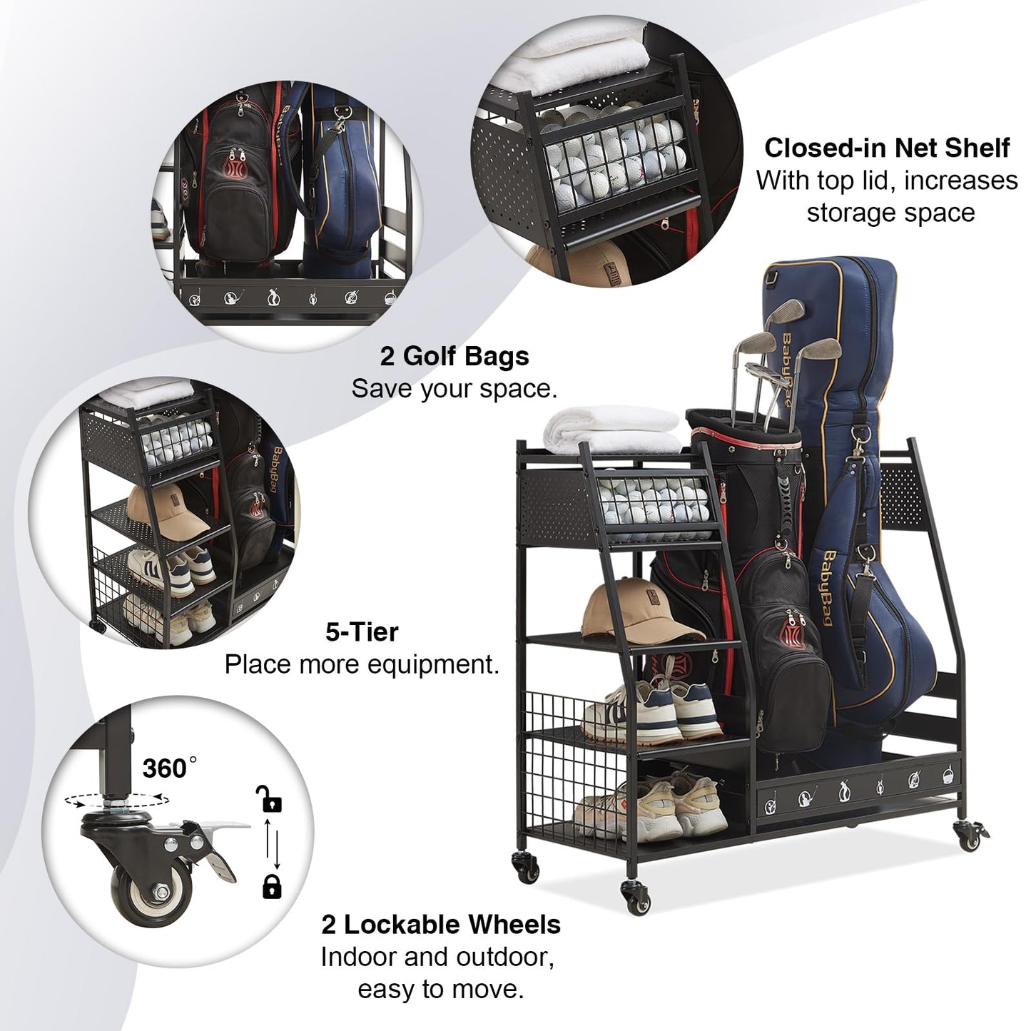 Lauren&Harold Golf Bag Organizer Garage Storage, Golf Storage Rack Stand