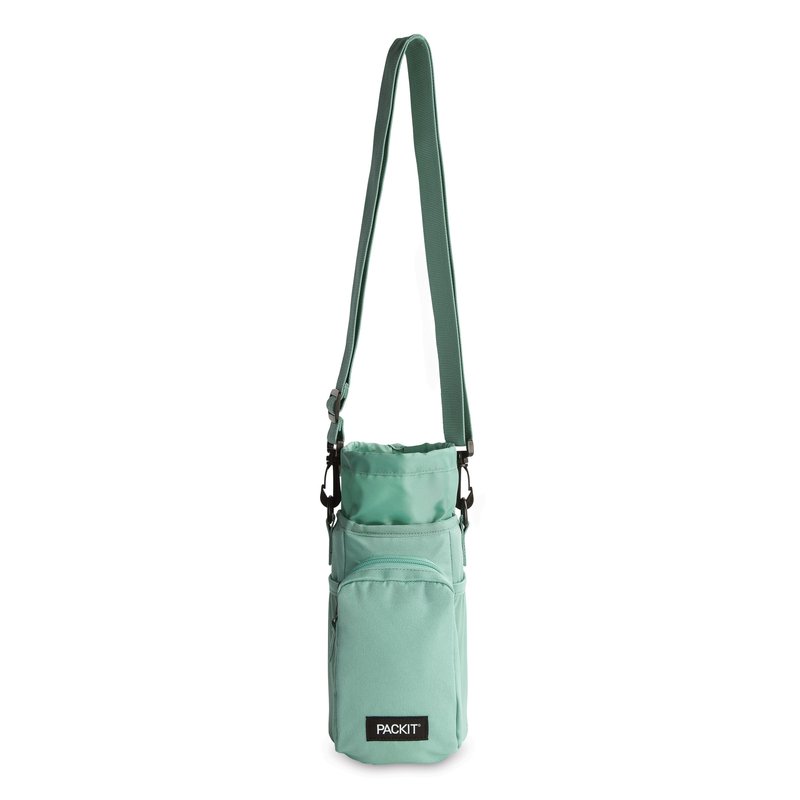 PackIt Freezable Hydration Crossbody Water Bottle Carrier with Strap, Fits 32,40 oz and 64 oz - Triple Function Design, Removable Freezable Insert, Adjustable Crossbody Strap, Front Zip Pocket - Sage