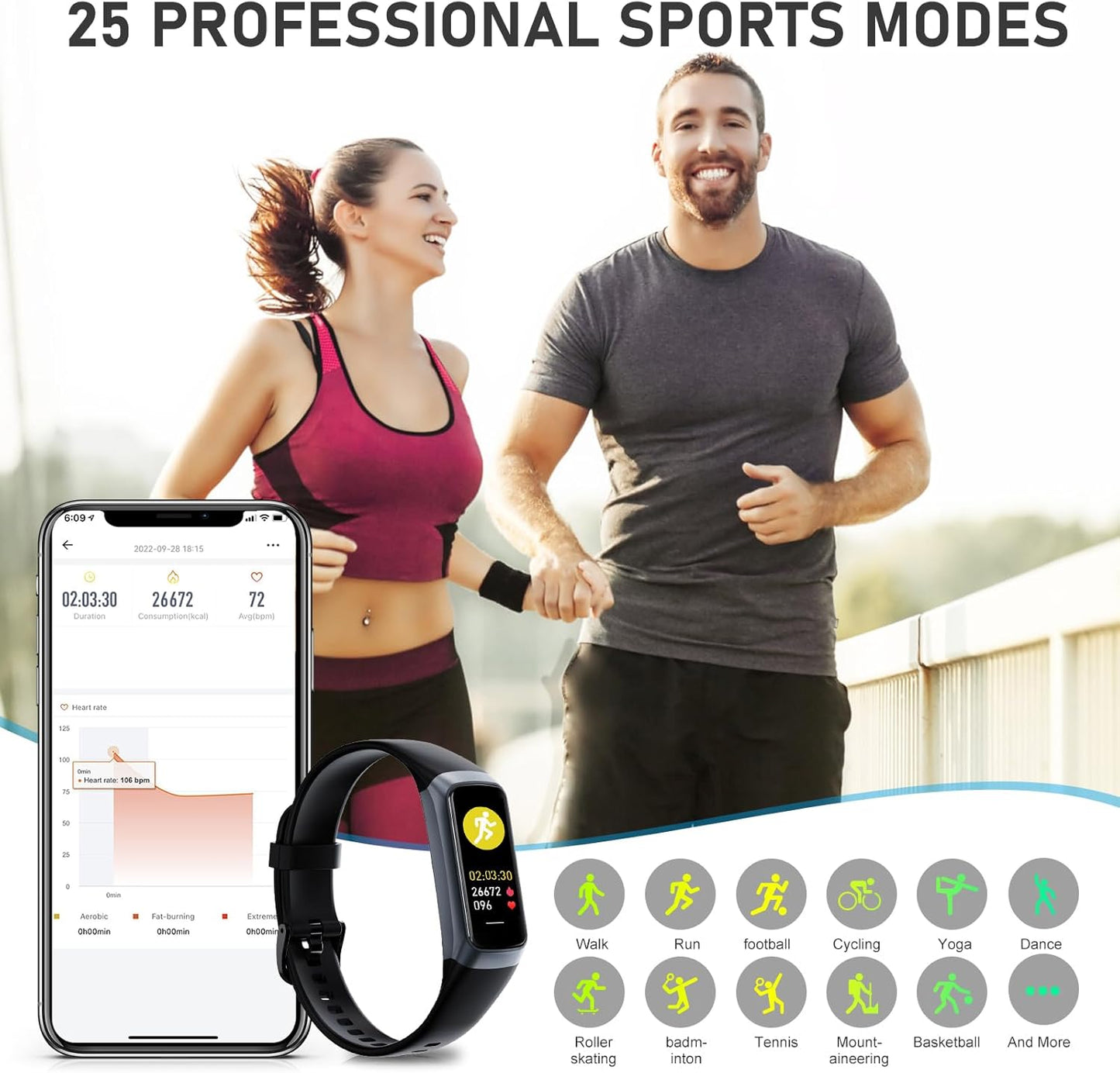Skiennix Fitness Tracker - 24/7 Heart Rate & Blood Pressure Monitor | 1.1" AMOLED Screen, Waterproof, Activity Tracker for Men & Women