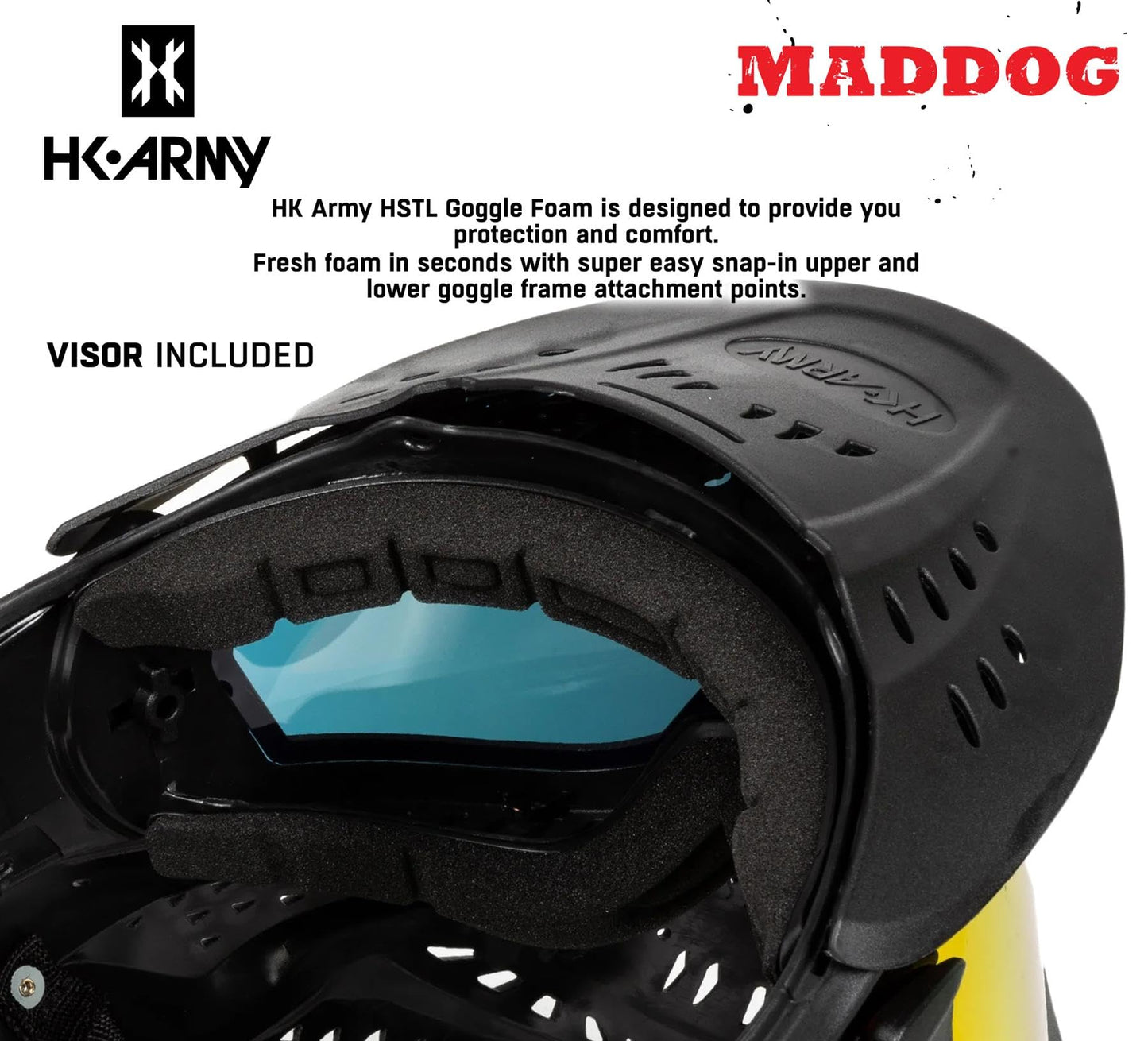 Maddog HK Army HSTL Paintball Airsoft Mask Goggle System | Replaceable Thermal Dual-Pane Anti Fog Lens | Adjustable Full-Face Safety Certified Protection - Black with Fire Lens