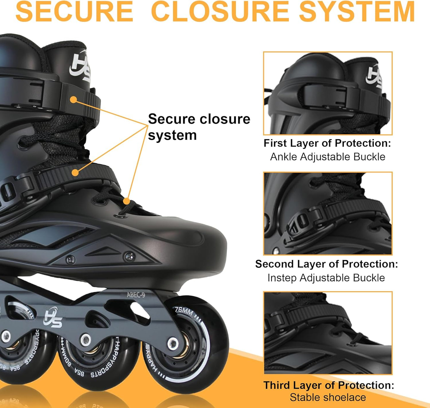 Skiennix Inline Skates - Professional Fitness Roller Blades with PU Wheels for Men & Women | High Performance, Black