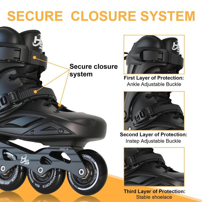 HSHVHSH Inline Skates for Women Men, Professional Fitness Roller Skates Blades with PU Wheels for Male, Female, High Performance Skates for Beginner, Black (Men10-11/Women11-12)