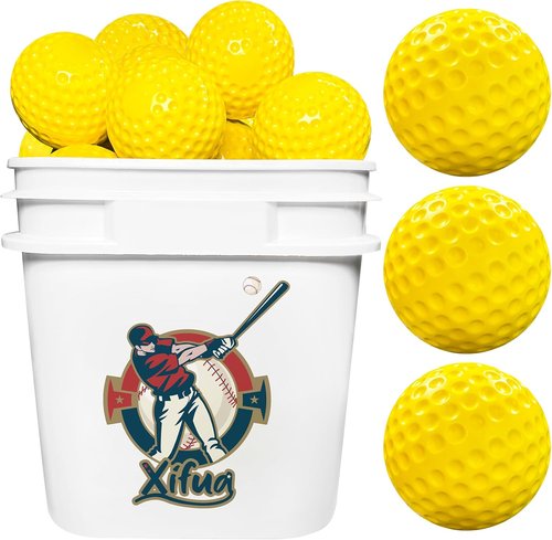 Bucket Pitching Machine Baseballs - 24/36 Pack of 60 MPH High Bouncy Yellow Dimpled Practice Balls | Lightweight & Durable for All Ages