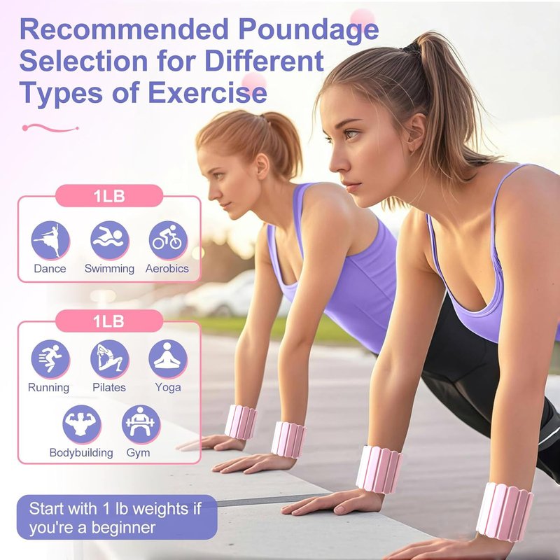 Pilates Wrist Weights, Ankle Weights for Women, Magnetic weight-bearing wristband 2 Pack (1.1LB Each)–Stackable, Silicone (Waterproof), Non-Slip, Easy Wear, Adjustable (Men & Women), Ideal for Jogging/Yoga & More, Swimming Great Gift