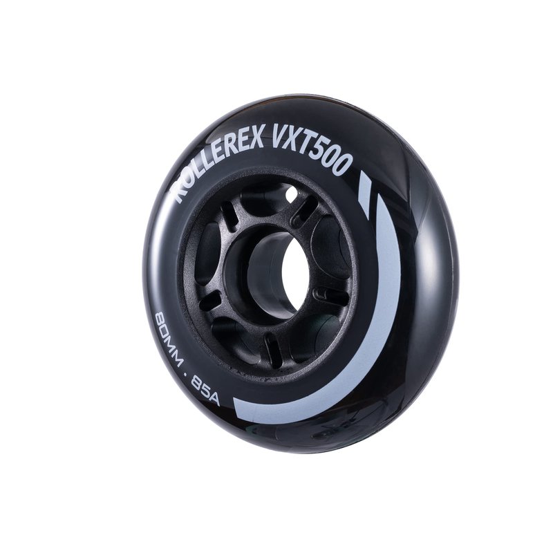 Rollerex VXT500 Inline Skate Wheels 8-Pack - 85A Durable Roller Blade Wheels for Indoor & Outdoor Skating - Fits Standard 608 Bearings (Steel Black, 76mm)