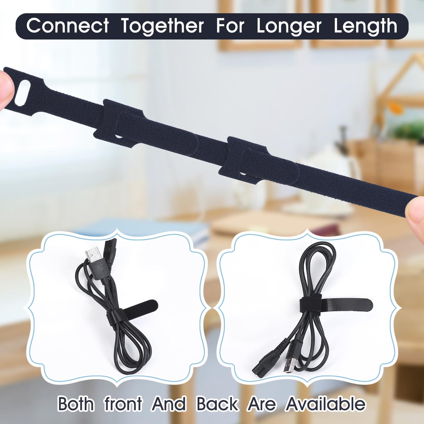 MVYC 200PCS Reusable Cable Ties Wire Ties Cord Organizer Cable Organizer Adjustable Cable Management Black 4+6+8+10 inch