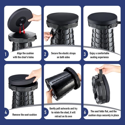 Lizhluzh 2026 Upgraded Collapsible Stool with Cushion, Portable Folding Stool for Adults Heavy Duty, Camping Stools for Outdoor Camping Travel Hiking Fishing, Adujstable Folding Chair Footrest