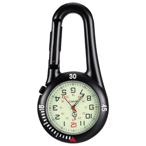 Hemobllo Clip-on Light Alloy Unisex Backpack Buckle Belt fob Watch Black with White dial Ideal for Doctors Climbing (Black)