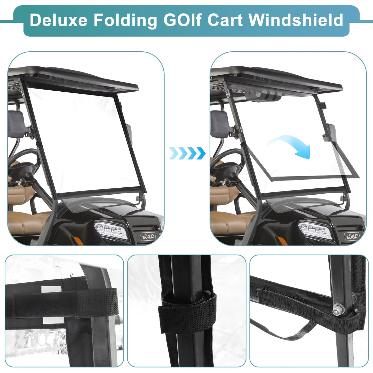 Golf Cart Windshield Fit for CLub Car Precedent, Foldable, Portable Clear Lightweight Film PVC Golf Cart Club Car Precedent Windshield ,Windproof Waterproof