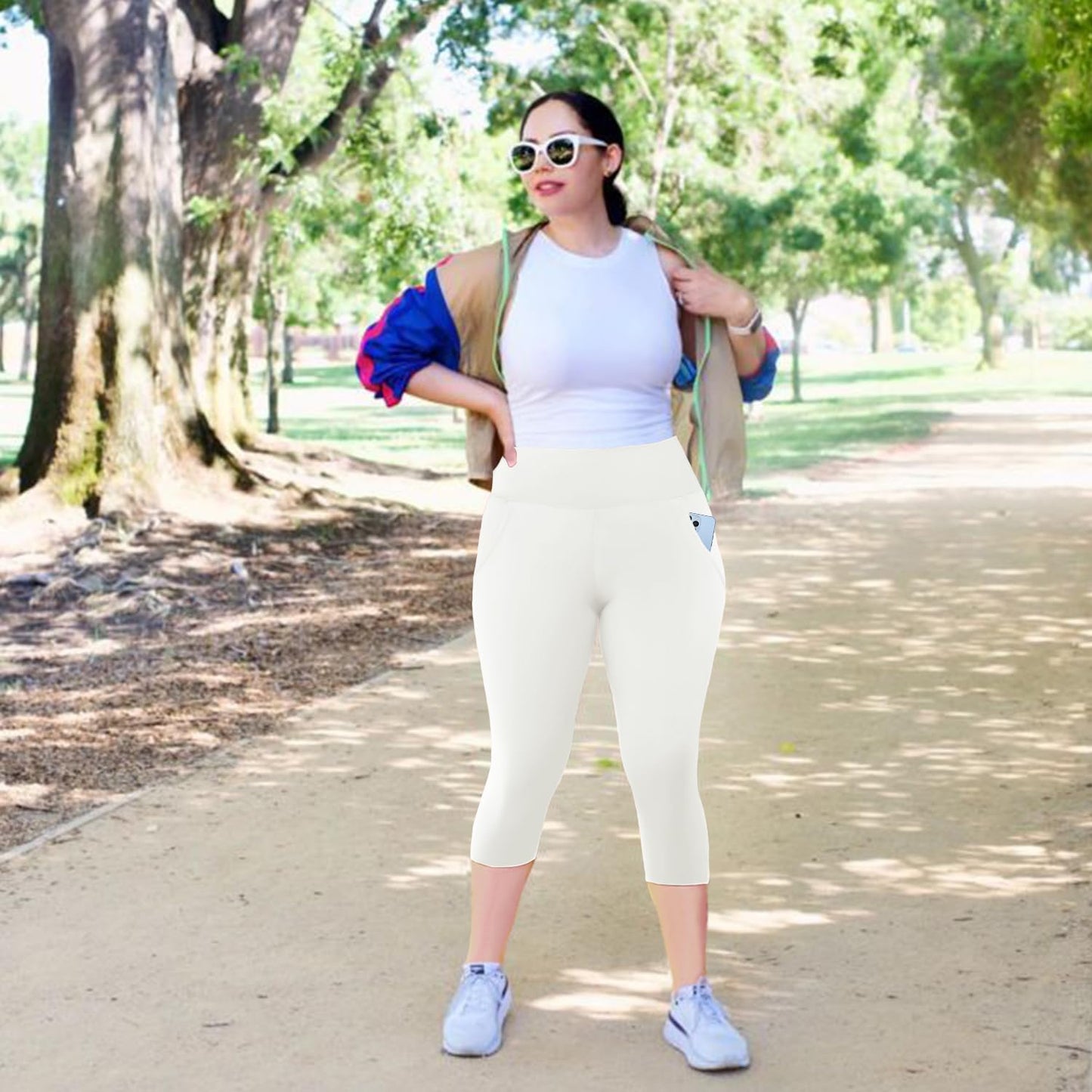 MOREFEEL Capri Plus Size Leggings for Women with Pockets-Stretchy XL-4XL Tummy Control High Waist Workout White Yoga Pants