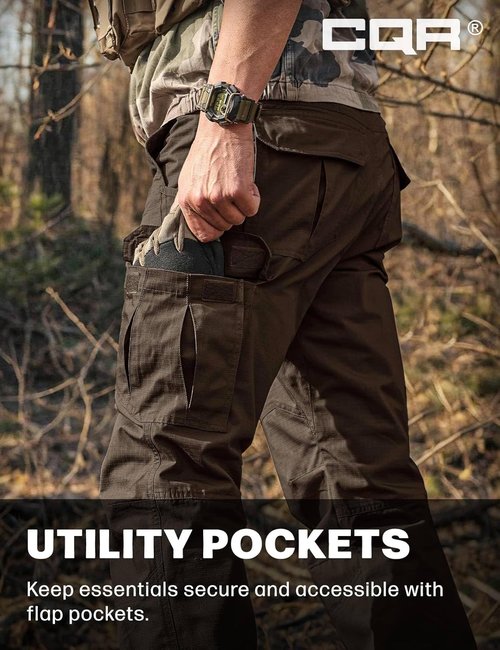 CQR Men's Tactical Pants - Water-Resistant Ripstop Cargo Design for Lightweight EDC & Hiking | Outdoor Apparel