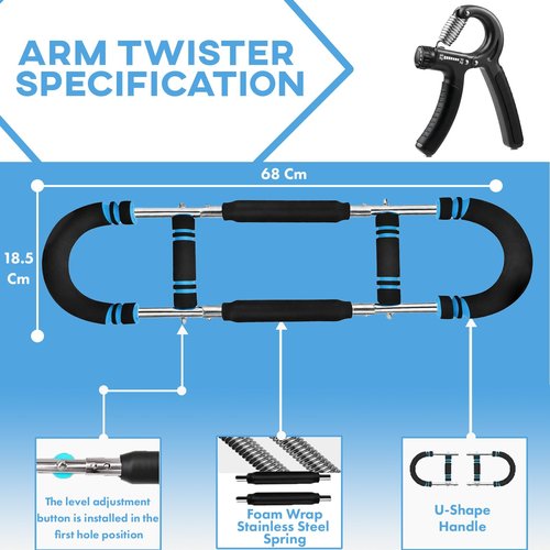 Twister Arm Trainer, Adjustable Resistance 70–130 lb Chest & Arm Workout Equipment with Hand Grips for Men & Women, Portable Upper Body Strength Trainer for Home & Gym (2/4 Spring Resistance)