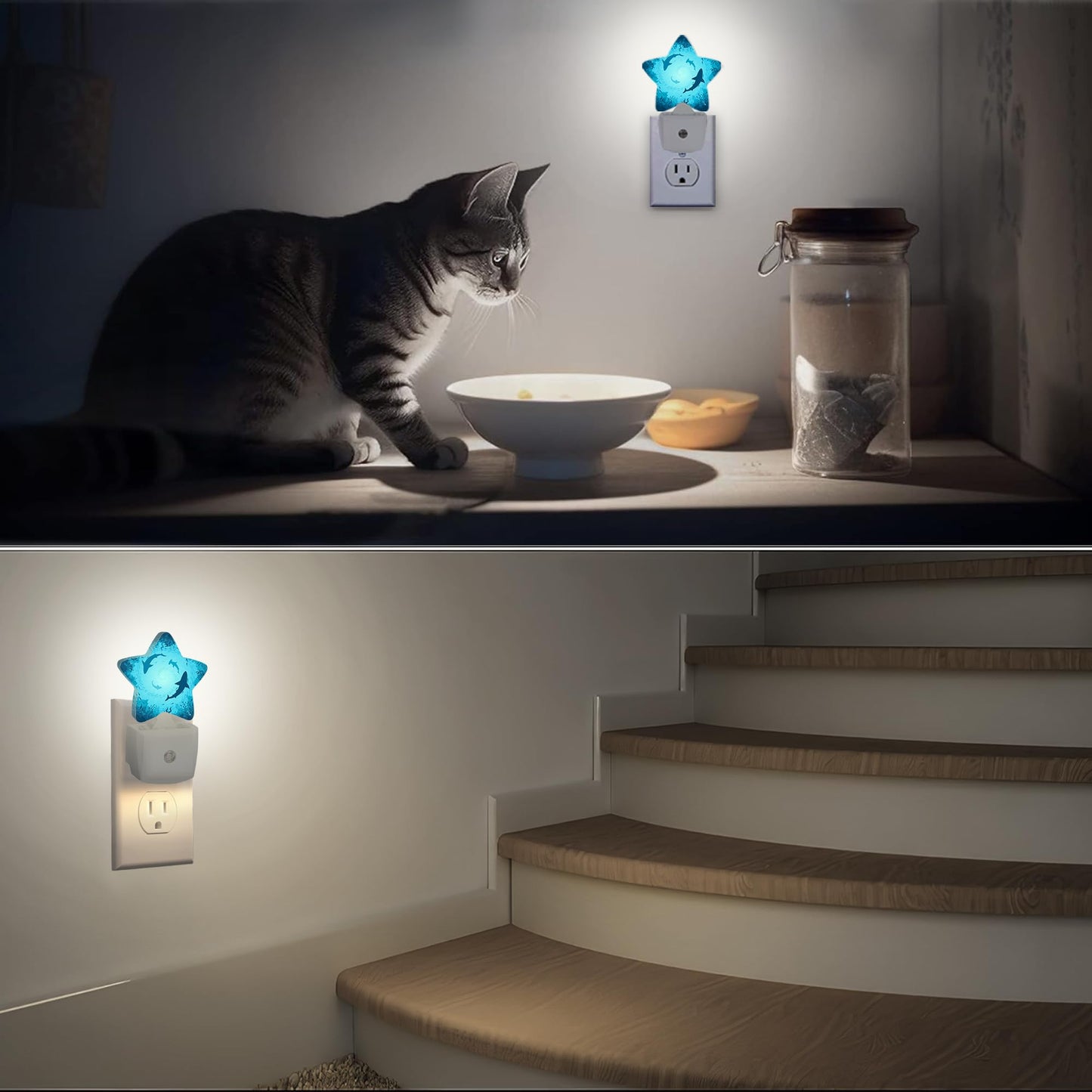 Sharks Vortex Under The Sea Night Lights Plug in Wall Lamp Smart Dusk to Dawn Sensor for Home Decorative,Kids Room Bedroom Bathroom Kitchen Hallway Gifts